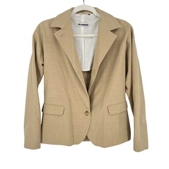Jil Sander Womens Vintage Linen-Blend Single-Button Blazer Jacket Beige Size 4 - Picture 1 of 12